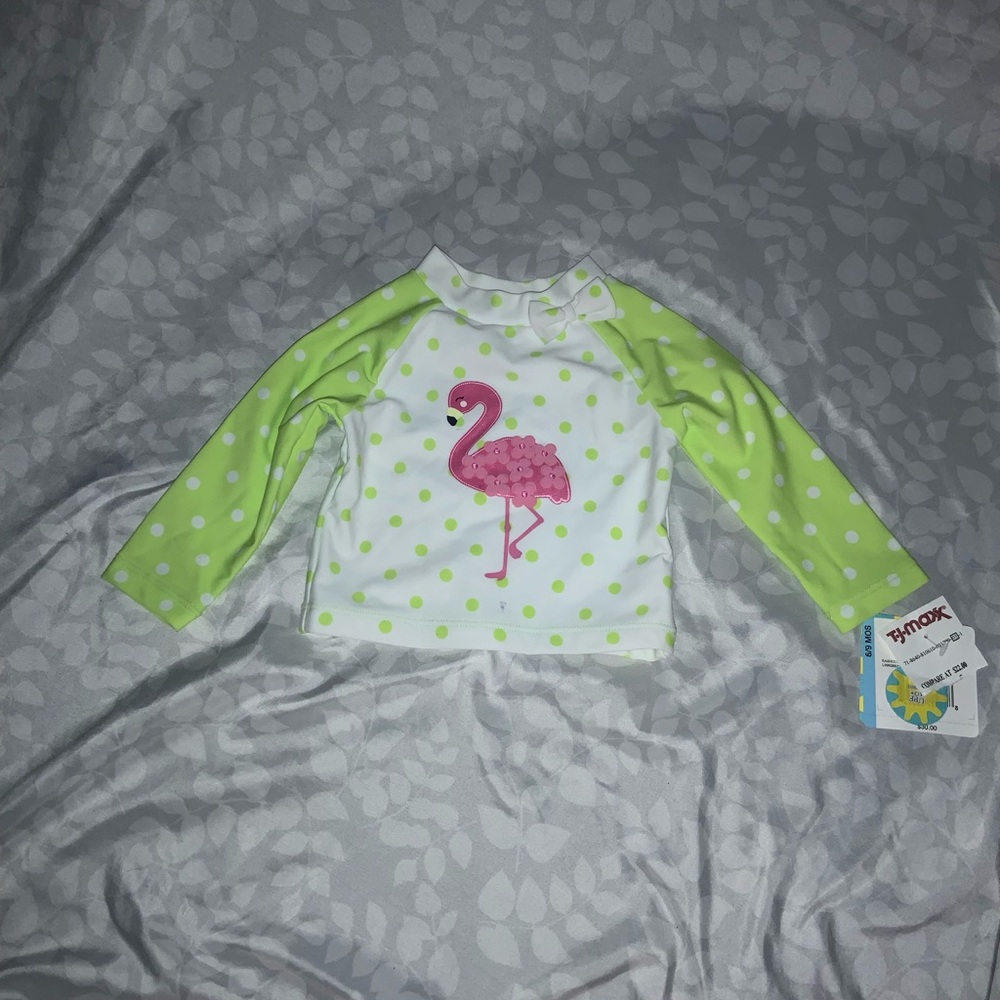 Little Me Girls Flamingo Print Rash Guard Swim Shirt UPF 50 NWT 6-9m